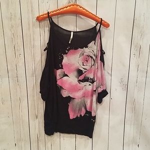 OATT Black Strappy Cold Shoulder "Rose" Blouse!
